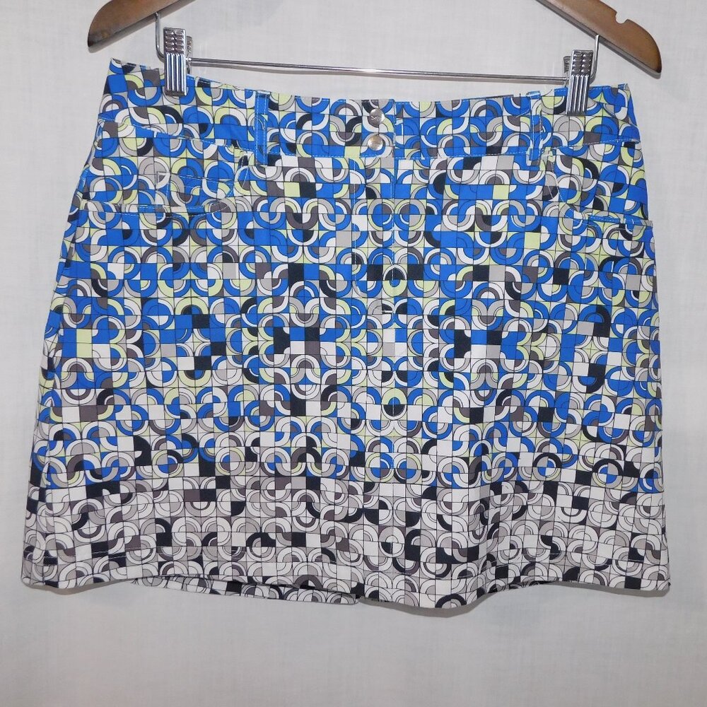 Slazenger Golf Womens 8 Funky Blue White Black Yellow Skort Geometric Pattern